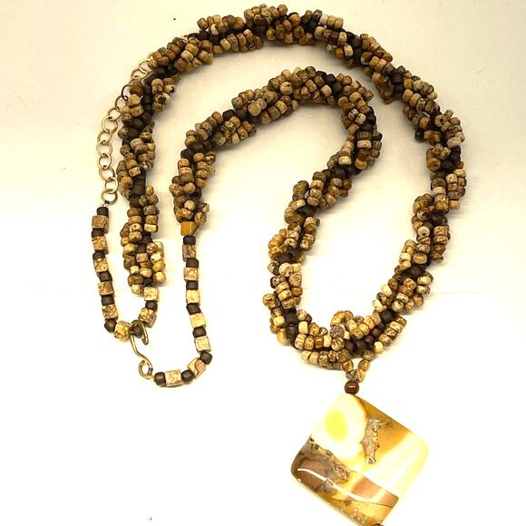 Vintage Semi Precious Braided Stone Necklace Gem Pendant B#6 - Picture 4 of 10